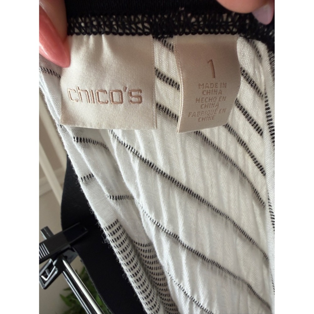 Chicos Flowy Midi Skirt Handkerchief Hem Trapeze Coastal Black‎ White Stripes - Picture 12 of 16